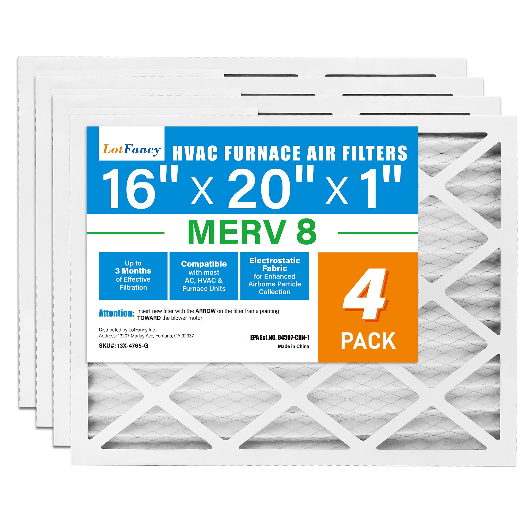 Filterbuy 16x20x1 MERV 8 Air Filter – 5-Pack, Pleated HVAC Filter That Actually Cleans Your Air (Actual Size 15.50 X 19.50 X 0.75 Inches)