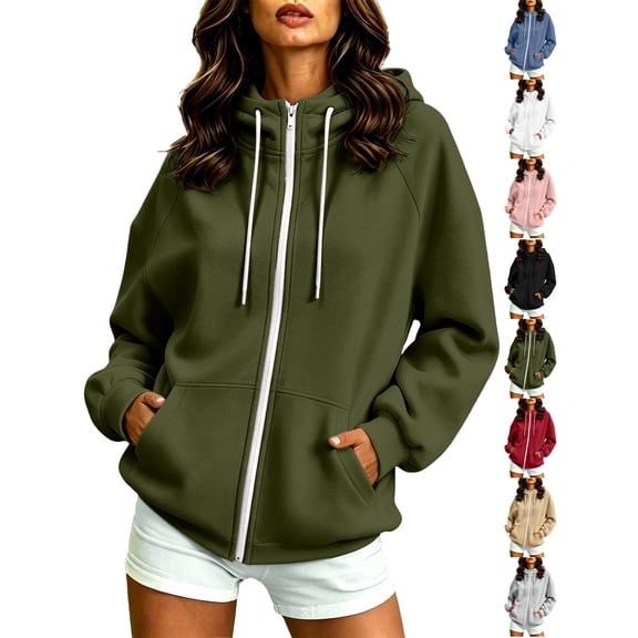 Oversized Hoodies for Women Full-Zip Spring FallCasual Long Sleeve Oversized Hooded Sweatshirts Hoodie Jackets With Pockets
