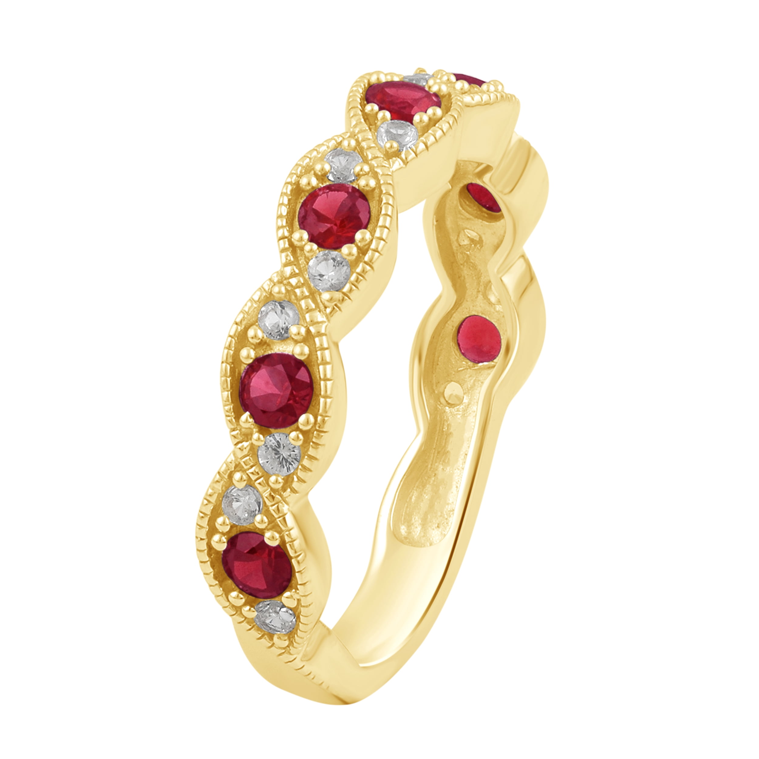 Diamond Accent And Created Ruby Gold Tone Sterling Silver Anniversary Band
