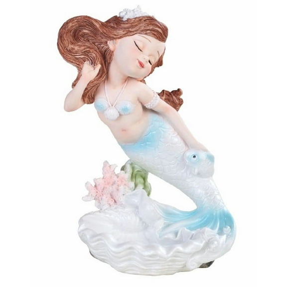 FC Design 7"H Blue/Pearl Mermaid with Fish Mergirl Statue Fantasy Decoration Figurine