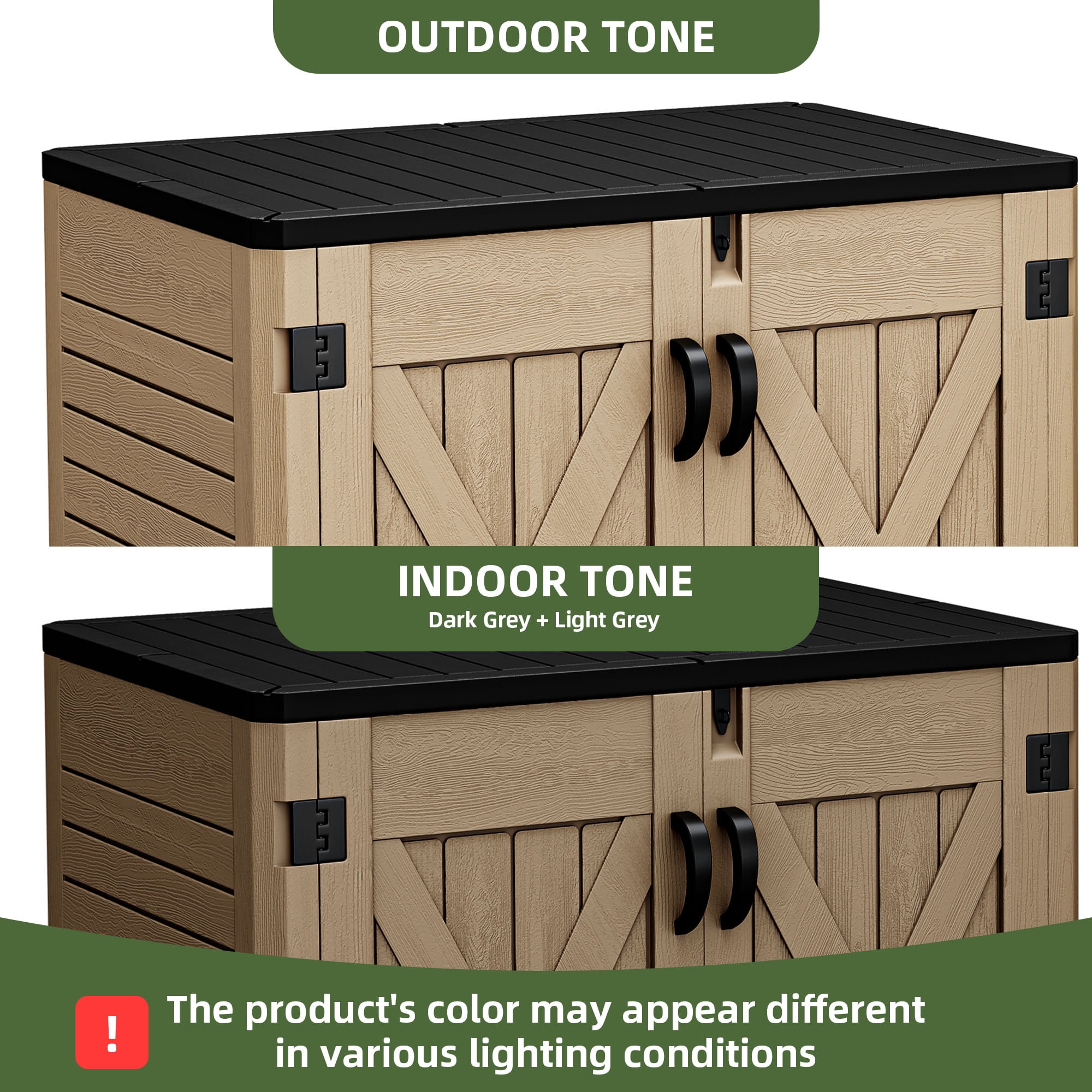 Uforic Outdoor Horizontal Storage Shed with X-Shaped Lockable Door, 35 Cu Ft Weather Resistant Resin Tool Shed, Brown
