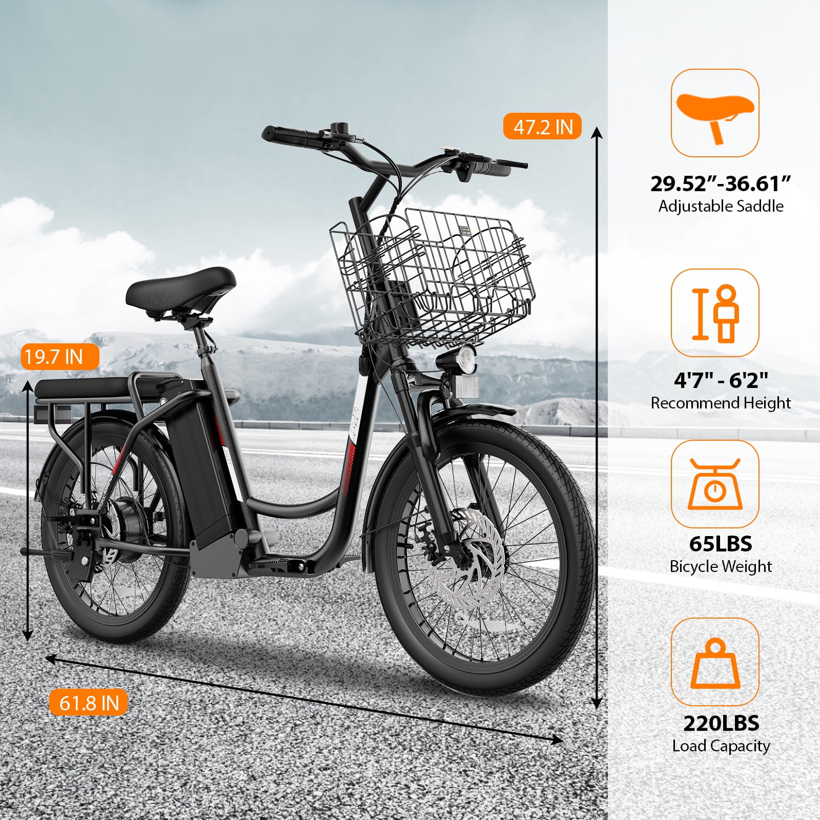 SANOPY 500W Electric Bike for Adults,48V Removable Battery,20 Mile Range&20MPH Max Speed,Electric Scooter with Seat,Commuter E-scooter for Adults and Teens,Black,UL2272