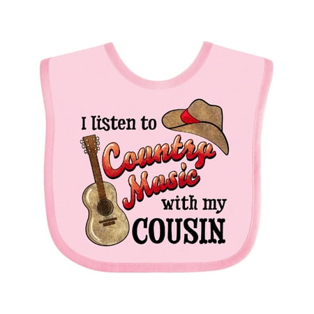 

Inktastic I Listen to Country Music with My Cousin Guitar and Hat Gift Baby Boy or Baby Girl Bib
