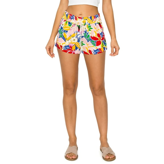 Cali1850 Women's Casual Linen Shorts - Drawstring Smocked Waist Oceanside Lounge Beach Printed Pants with Pockets