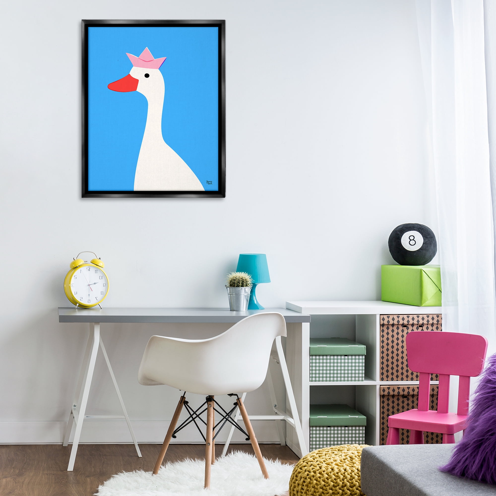 Stupell Industries Crowned Goose on Blue Animals Painting Black Floater Framed Canvas Art Print Wall Art, 25 x 31