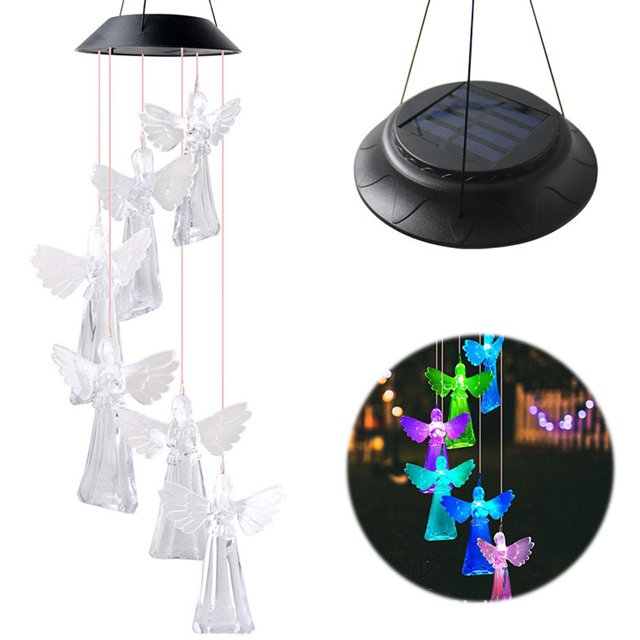 Campanas de viento de ángel para exteriores, campanas de viento solares, luces de ángel, regalos para mujeres, regalo del día de San Valentín, decoración interior al aire libre