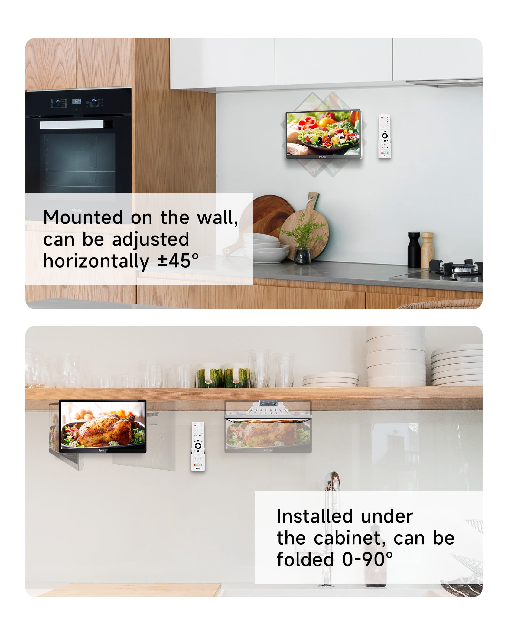 SYLVOX Kitchen TV, 15.6 inch Smart TV with Google System, 1080P FHD Small TV Rotated & Foldable Support Google Assistant WiFi Bluetooth Under Cabinet TV for Kitchen, Bedroom, RV Camper (Mini Smart)