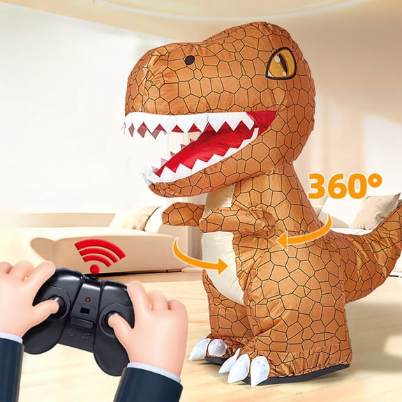 YiJuHui Remote Control Dinosaur Toy, Automatic Inflatable Walking Dino with Music & Lights, Rechargeable RC Interactive Pet for Indoor Outdoor Play