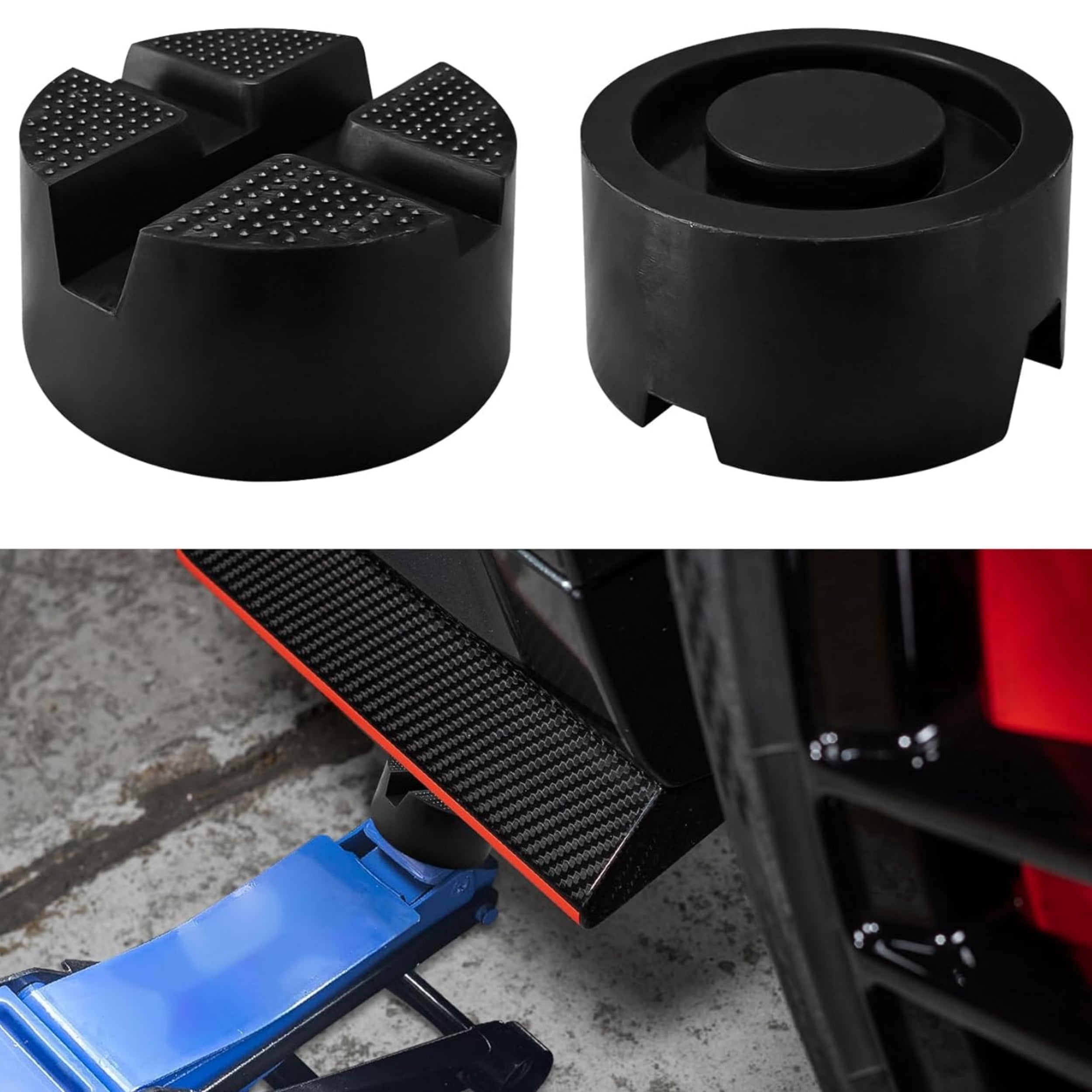 Topboutique Jack Stand Pads 2 Pack Cross Slotted Rubber Floor Jack Saddle Pad Adapter Labor Saving Arm Pinch Weld Frame Rail Protector Car Lift Floor Jack Pad,Black,3.9 inch