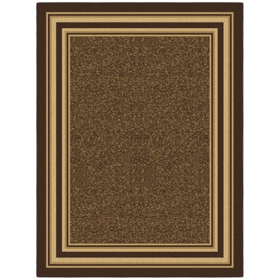 Ottomanson Border Area Rug 5' x 6'6" - Non Slip Low Pile Carpet, Dark Brown