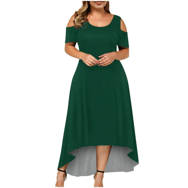 Bigersell Summer Dresses for Women 2023 Fashion Women Summer Casual Short Sleeve Off the Shoulder Solid Color Dress Cocktail Dresses Female Evening Party Women Skater Dresses, Style 28848, Green 5XL