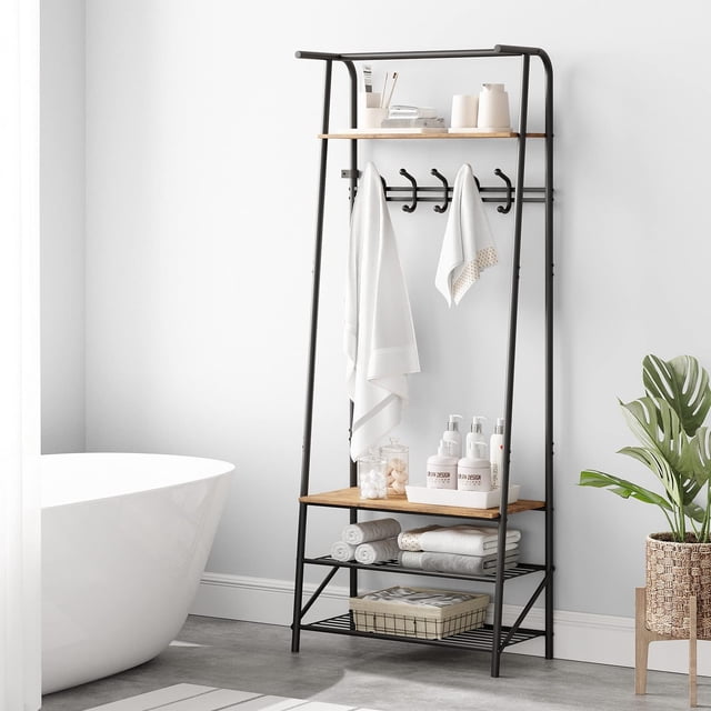 Gaderth Coat Rack Hall Tree With Shoe Storage Bench, 4 In 1 Entryway Organizer With 5/10 Hooks, Hanging Rod And 3 Tier Shoe Rack, Freestanding Metal Hall Tree For Hallway Front Door Mudroom