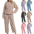 thumbnail image 5 of Women's Fleece-Lined Thick Crew Neck Long Pants Pajama Set Dark Gray Size S, 5 of 5