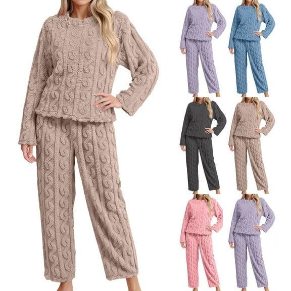 Hearthz Women's Fleece Pajama Sets 2 Piece Fluffy Cozy Soft Pj Loungewear Winter Sherpa Warm Fuzzy Cozy Sleepwear Pajama Sets