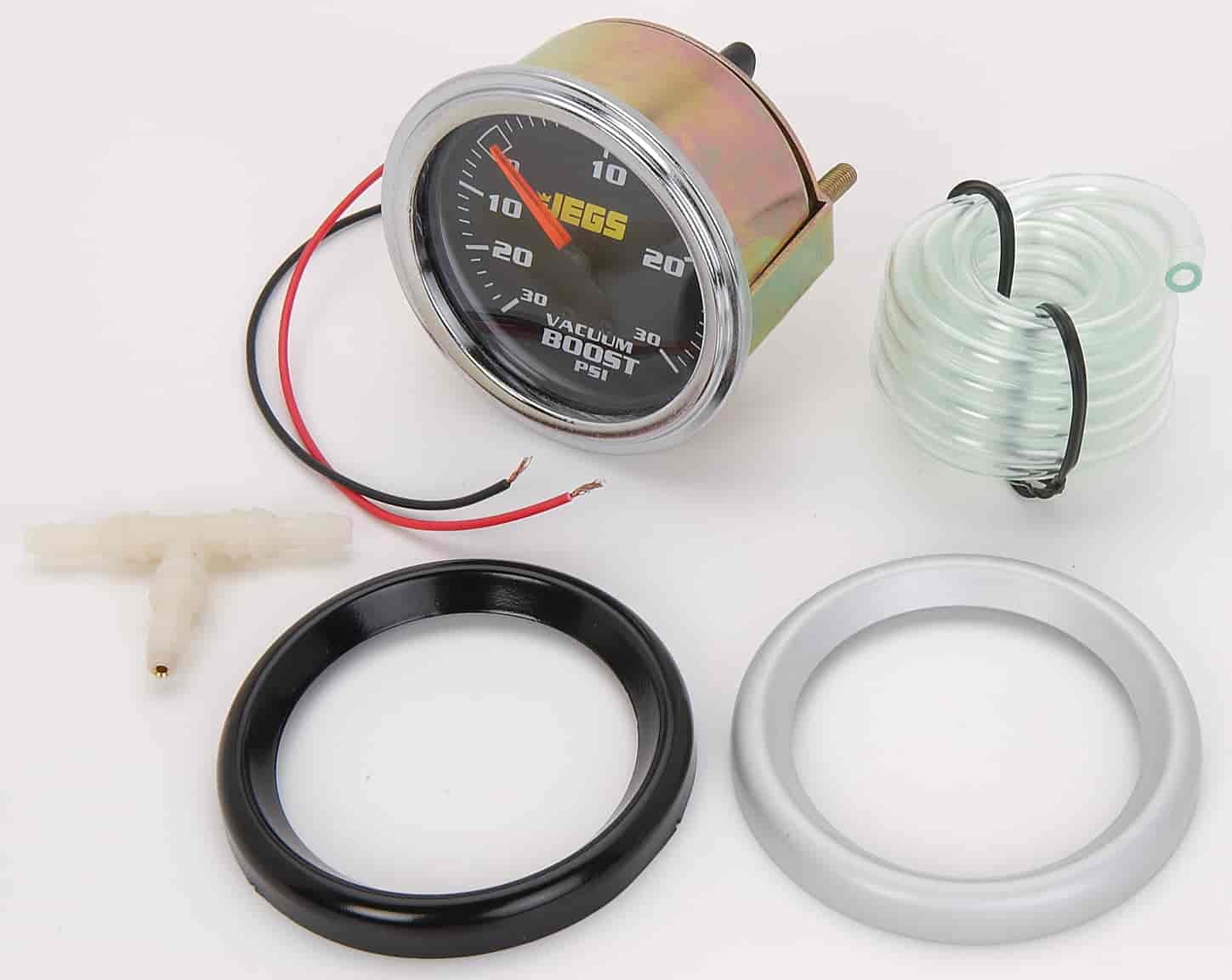 JEGS 41204 Vacuum/Boost Gauge Mechanical 2 5/8 in. Diameter 30 Hg/30