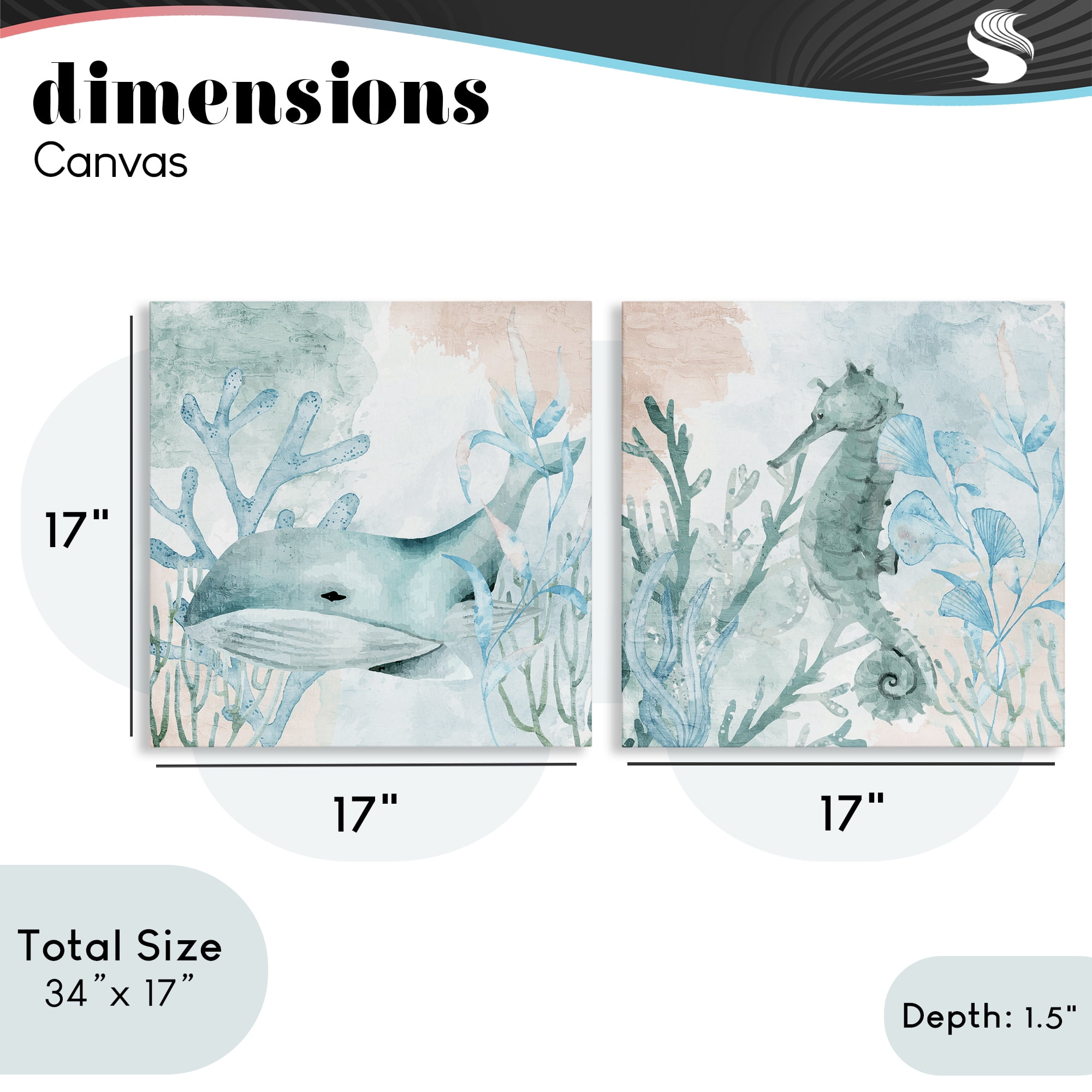 Stupell Industries Whale & Seahorse Sea Swim 2 Piece Canvas Wall Art Set, design by Kim Allen