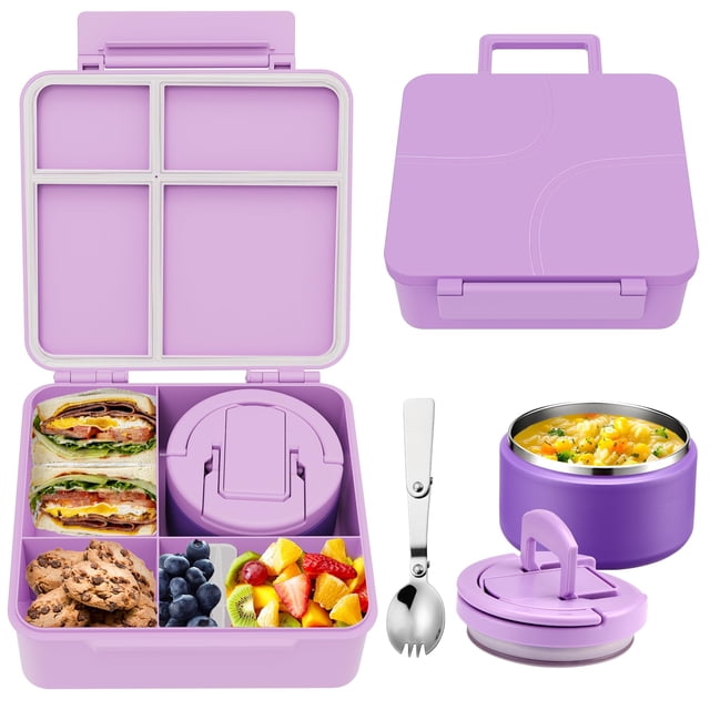 Set de loncheras MAXSO Bento para niños con termo para sopa, 240 ml, color morado