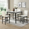 thumbnail image 3 of 5-Piece Counter Height Dining Set, White Faux Marble Top Table and 4 Side Chairs White, Faux Leather Upholstered Chairs with Metal Frame for Restaurants, Cafes, Banquets, Companies, 3 of 5