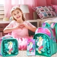 thumbnail image 5 of 3PCS Unicorn Backpack, 16" Sequin Kids Bookbag for Girls, Elementary Preschool Preschool School Backpacks with Lunch Box - Green, 5 of 6