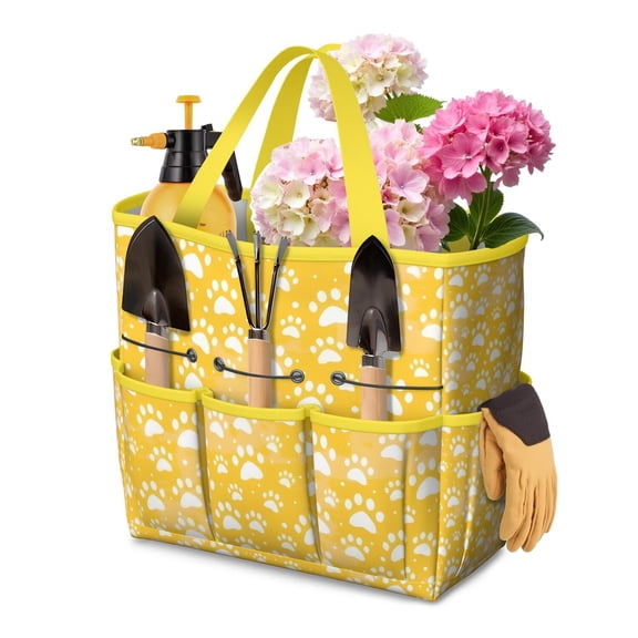 Garden Tool Bag,Yellow Dog Paw Footprint Garden Tool Organizer,Garden Gifts,Waterproof Multi-Pocket Garden Tool Storage 11.8x5.5x11.4 Inch(Tools NOT Included)