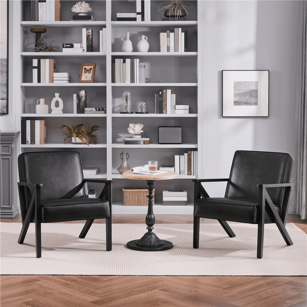 Renwick Modern Faux Leather Accent Chair for Living Room, Black