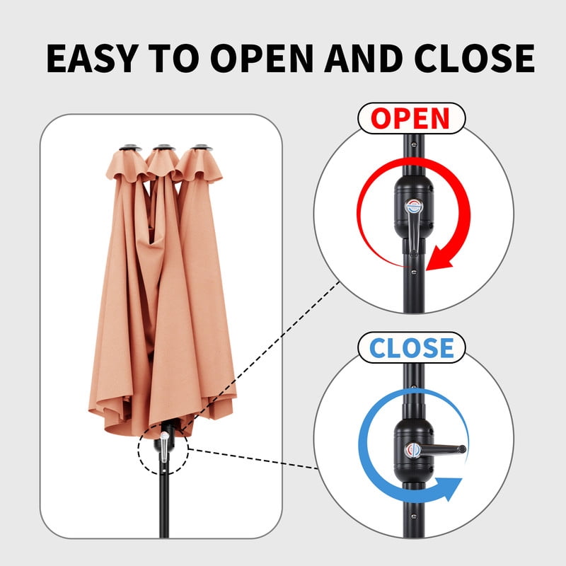 Meetleisure 12.5FT Outdoor Patio Double-Sided Umbrella with Crank Handle, Large Shade for Garden Poolside Backyard,Pink