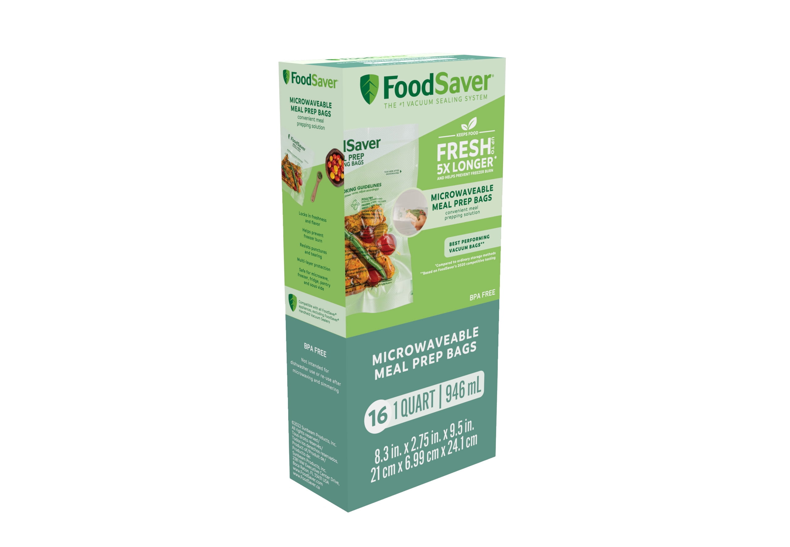 FoodSaver Microwavable Meal Prep Bags, for FoodSaver Vacuum Sealers, 1 Quart, 16 Ct.