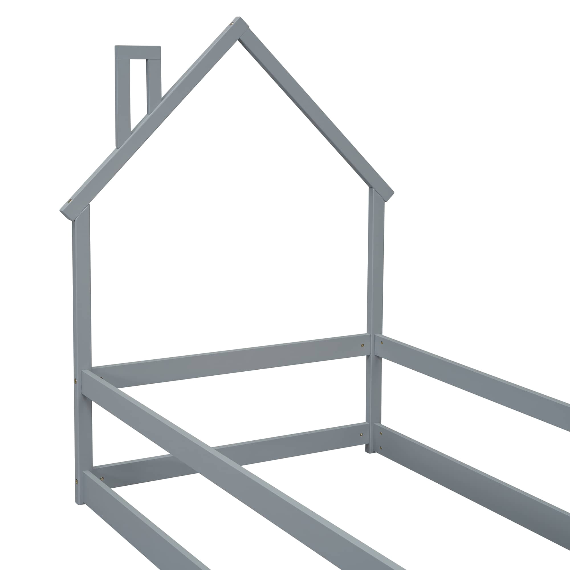 MAYEERTY Twin Size Wood Bed Frame with House-Shaped Headboard with Fences for Adult, Grey