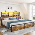 thumbnail image 3 of EnHomee Metal Bed Frame with 3-Tier Storage Headboard King Size Metal Bed Frame with 2 Underbed Drawers & 2 Bedside Fabric Drawers & LED Lights & Charge Station,Rustic Brown, 3 of 9