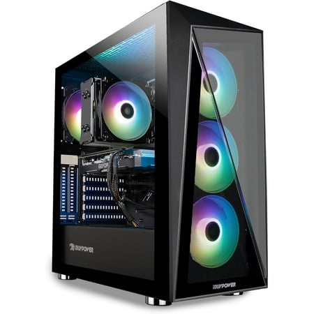 Foxtec Gaming Desktop PC Computer, Intel Core i7 up to 3.9GHz, 16GB RAM, 512GB SSD, 2GB GPU, RGB Fan, Fast Wifi, Windows 11 Pro