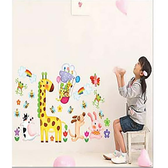Small Animals Under Rainbow Clouds Wall Decal - Removable PVC Mural Art for Living Room, Bedroom, Kids Room, Nursery - Self-Adhesive Whimsical Sticker