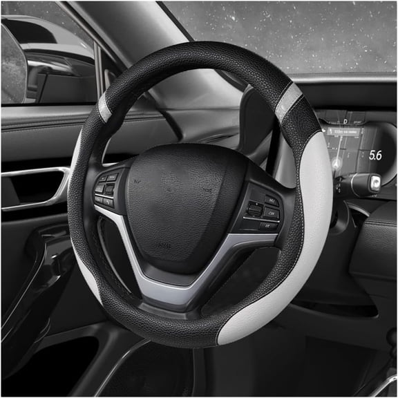 Car Steering Wheel Cover 15 inch Leather Breathable Non-Slip Wrap Universal Fit for SUV Truck Van Gray