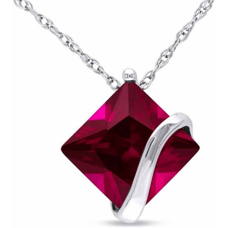 Tangelo 3.06 Carat T.G.W. Created Ruby 10kt White Gold Diamond-Shaped Solitaire Pendant, 17