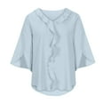 thumbnail image 6 of TKLPEHG Womens 3/4 Sleeve Tops Lightweight Ruffled Elegant Shirts 3/4 Sleeve T Shirts Summer Solid Color Casual Loose Going Out Tops Blouse(Blue,S), 6 of 6