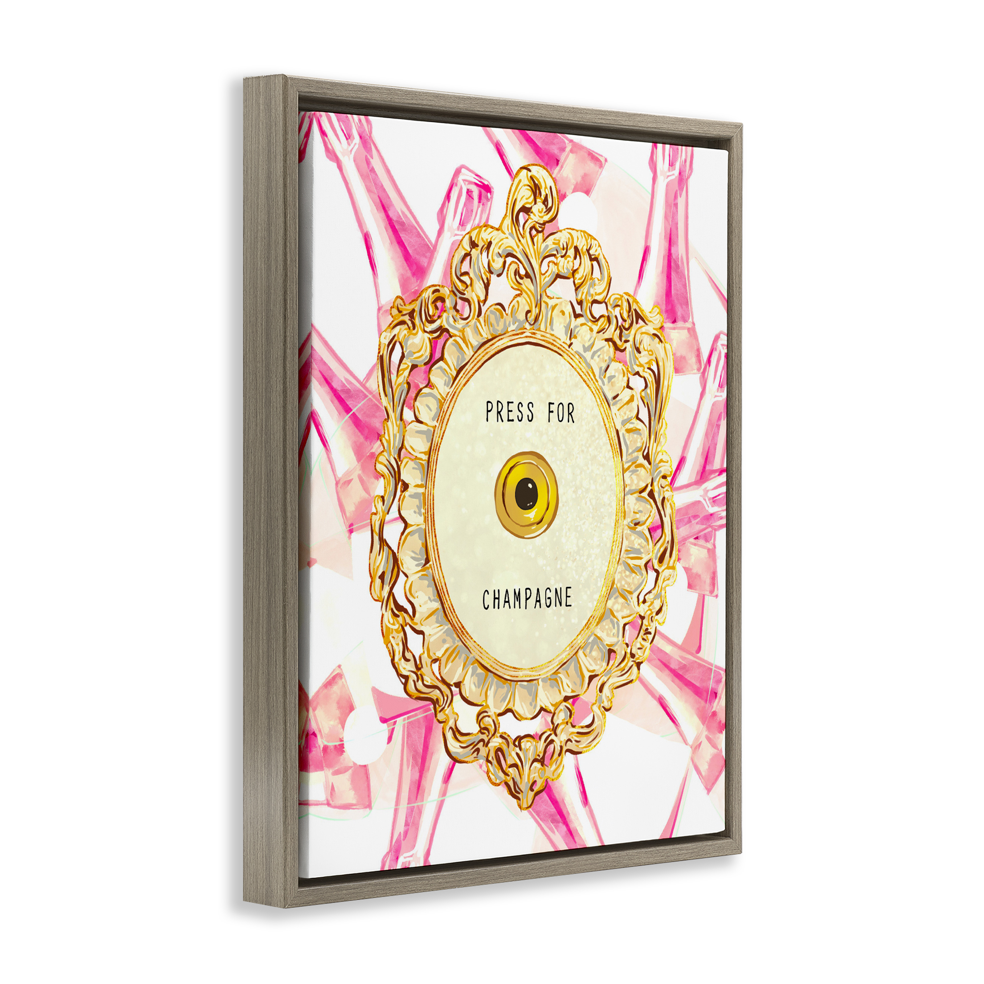 Champagne Doorbell with Pattern Brown Framed Floater Canvas Wall Art, design by Ziwei Li