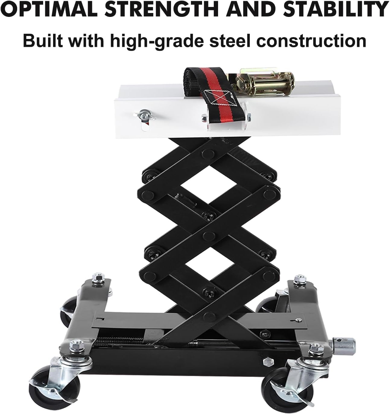 Heavy-Duty 450 LB Low-Profile Transmission Jack - 7"-23" Lift Range with Safety Straps & 4 Locking Wheels (Black)