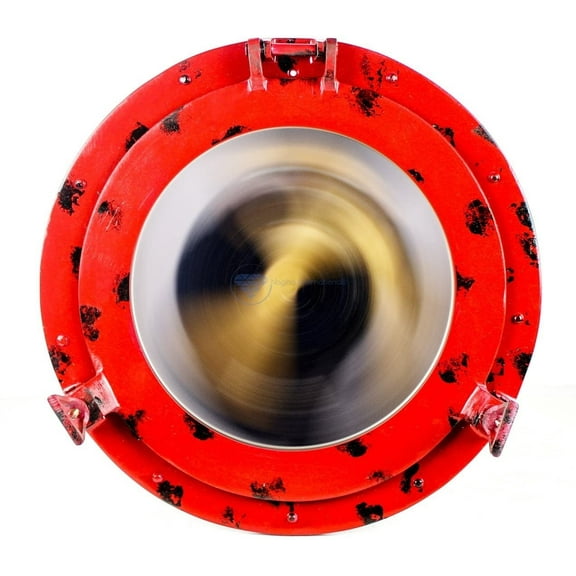 Nagina International Red Black Stained Powder Coated Premium Nautical Maritime Ship's Porthole Styled Aluminum Wall Mounted Mirrors | Exclusive Wall Decor & Gift (17 Inches, Yellow-Black)