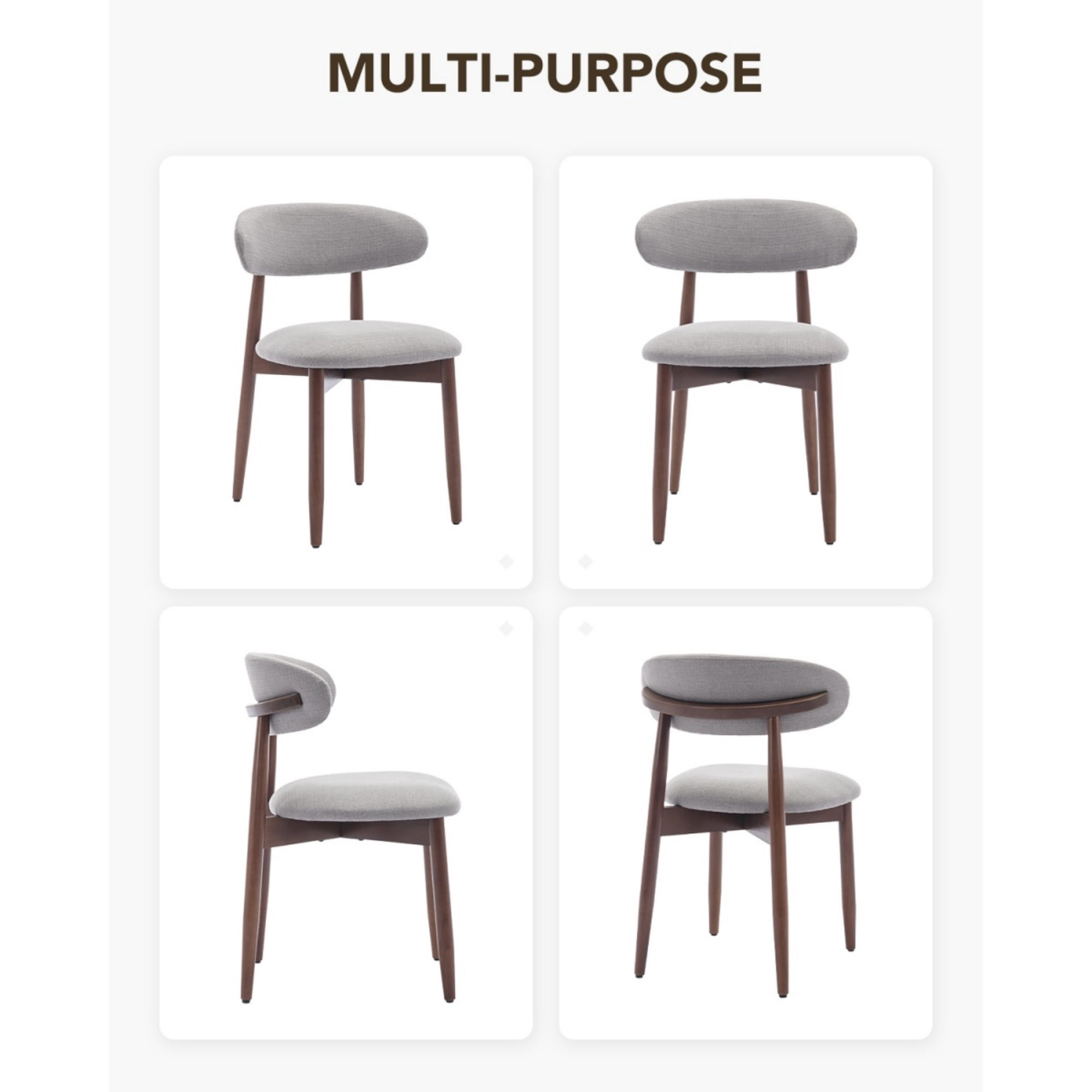 EOP Wooden Dining Chairs Set of 6, Farmhouse Kitchen Side Chairs with Foot Pegs, Mid-Century Modern Fabric Upholstered Dining Room Chairs for Kitchen, Dining Room, Light Gray