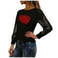 thumbnail image 4 of CheerKidz Women Sheer Mesh Sleeve Top With Paw Print Heartbeat Graphic Casual Comfortable Long Sleeve Round Neck Blouse Fashion Daily Wear T Shirt for Ladies(Black#2,2XL), 4 of 9