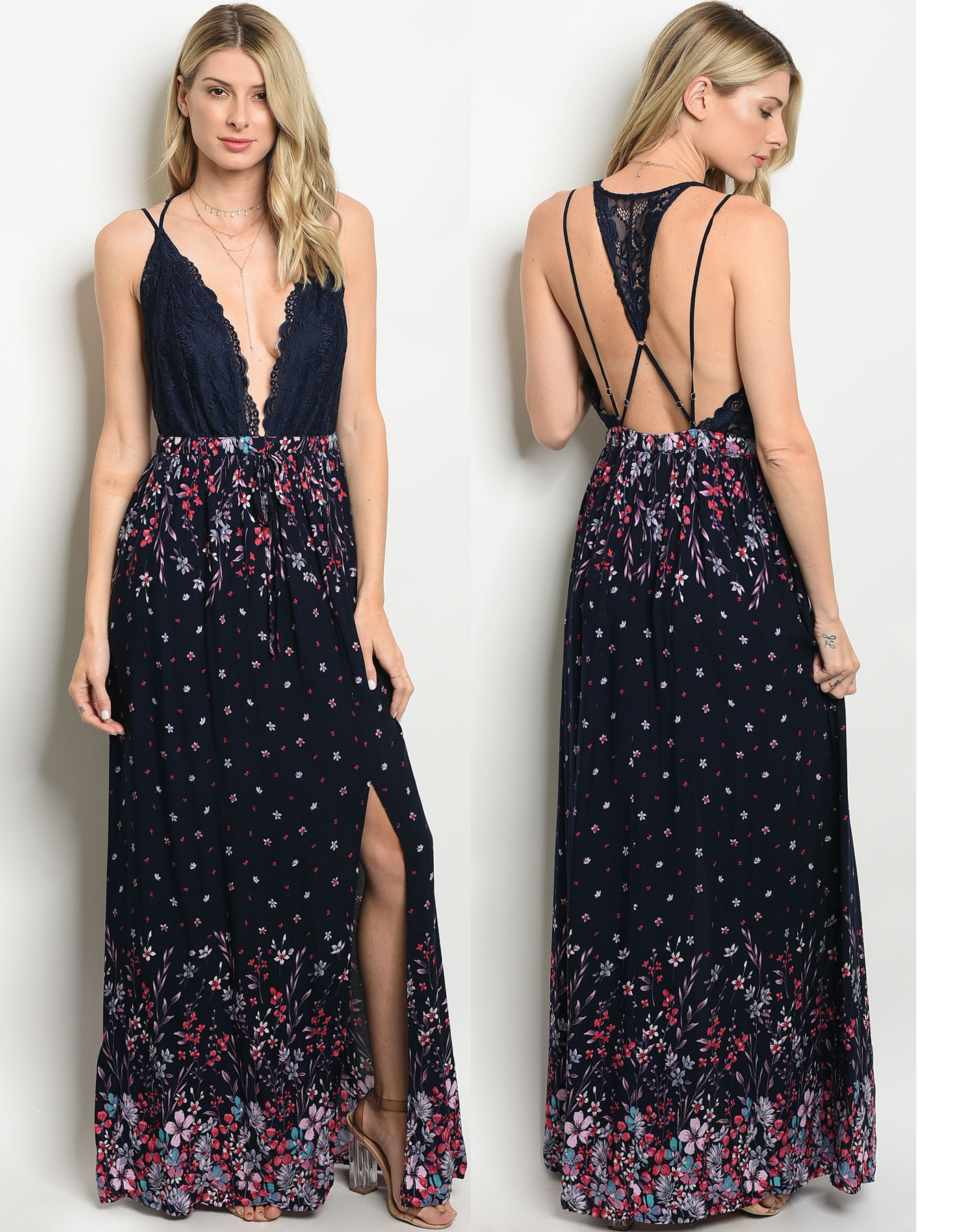 Thigh High Slit Floral Maxi Dress 