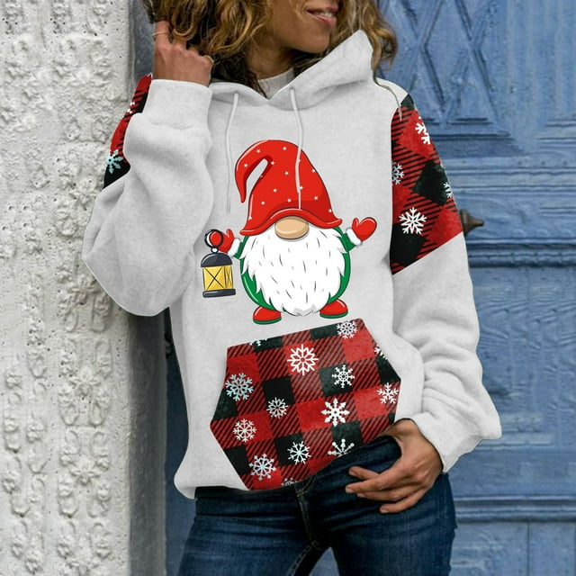 Chandails à Capuchon de Noël pour Femmes en Liquidation, Chandail Graphique à Carreaux pour Femmes, Mode Décontractée, Chandail à Manches Longues, Hauts, Chemise, Blouse