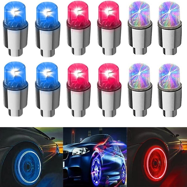12 luces LED para rueda de bicicleta, tapas de válvula de neumático, luz de neón para coche, motocicleta y bicicleta (3 colores combinados)