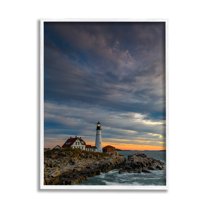 Stupell Seaside Lighthouse Beacon Coast Landscape Photography White Framed Art Print Wall Art