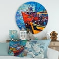 thumbnail image 2 of Designart 'Boats During Warm Sunset Resting On The Water VII' Nautical & Coastal Circle Metal Wall Art 29x29 - Disc of 29, 2 of 5
