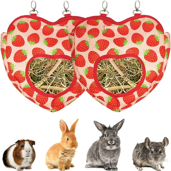 nipocaio 2 PCS Rabbit Hay Feeder Bag, Guinea Pig Hay Bag Dispenser Hanging Hay Feeder Storage Small Animals Cage Accessories