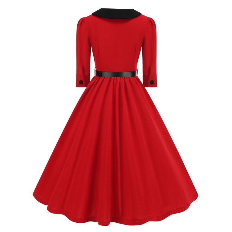Dailytrove Women's Button-Front Swing Dress-Half-Sleeve-Fit & Flare-Cotton-For Retro Event/Office-Classic Button Detail, Size: DT-XL