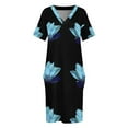 thumbnail image 3 of Vestido de bolsillo suelto con diseño de loto azul espiritual para mujer, atuendo para festival de verano 2025., 3 of 6