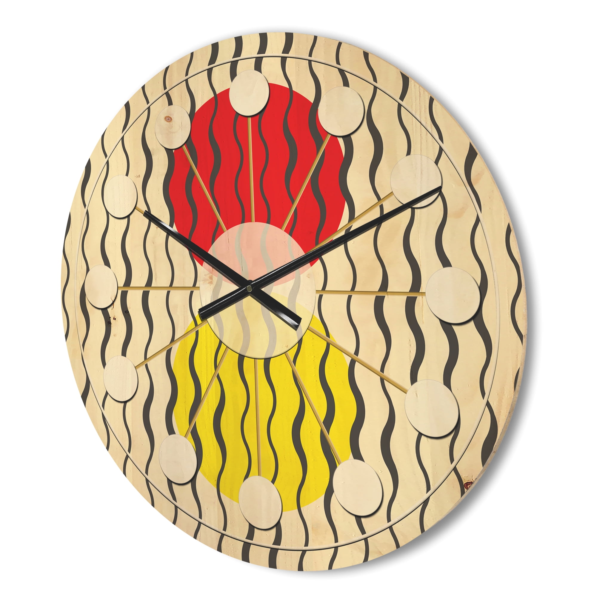 Designart 'Wave Retro Pattern' Mid-Century Modern Wood Wall Clock