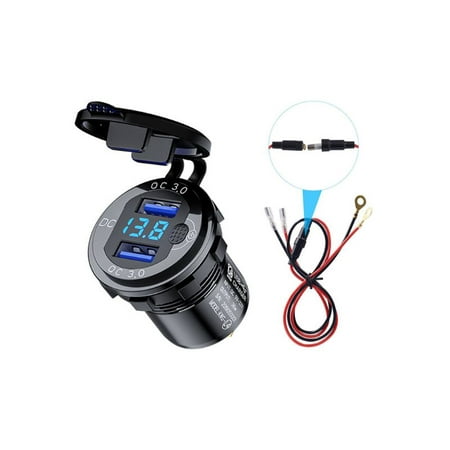 

SPHET 12V 24V Aluminum Waterproof Dual QC3.0 USB Fast Charger Power Outlet LED Voltmeter Switch Cable for Car Marine Truck SUV