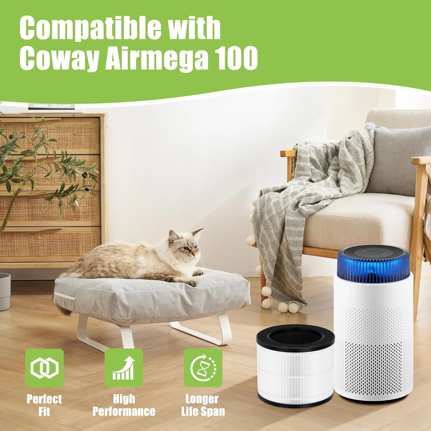 Airmega 100 Filter Replacement Compatible with Coway Airmega 100 Air Purifier, 3-in-1 True Hepa and Deodorization Filter